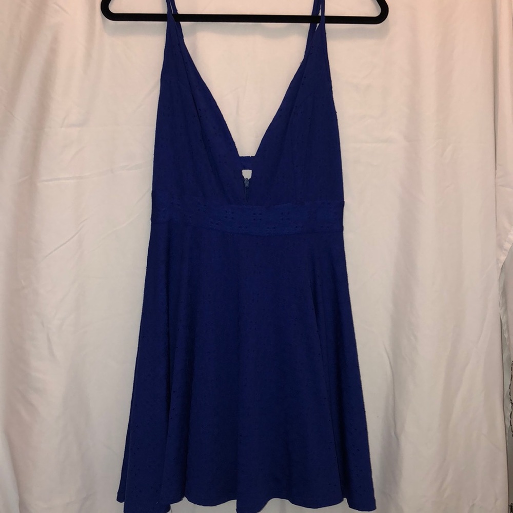 Blue Spaghetti Strap Low Cut Dress